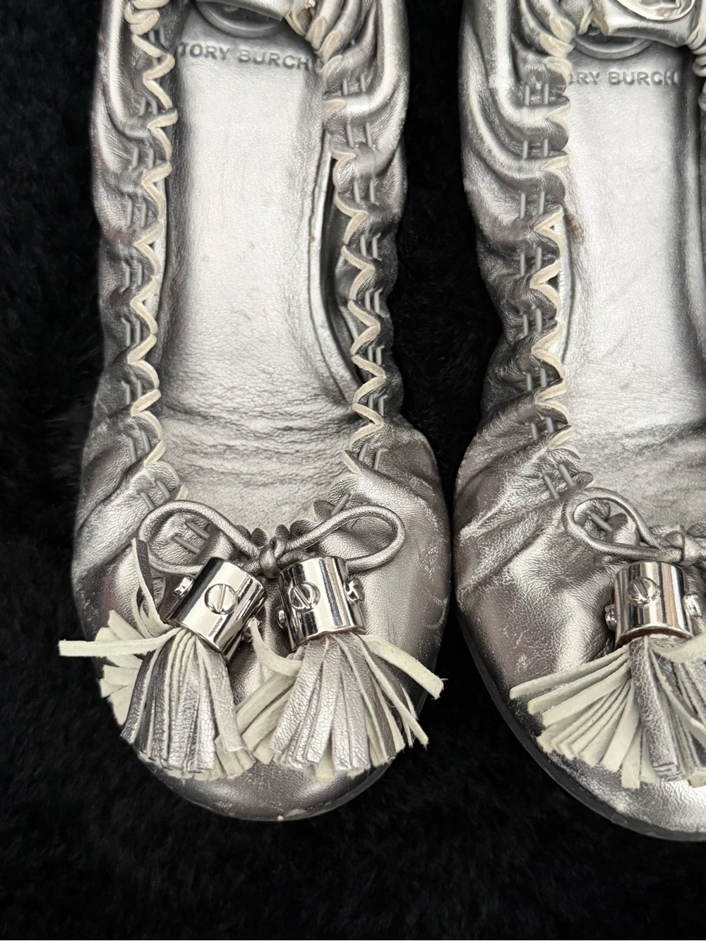Tory Burch Silver Tassel Ballet Flats